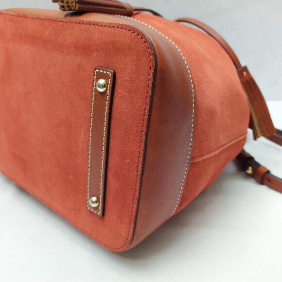 Dooney & Bourke Orange Suede Leather Trim Drawstring Shoulder Bag - Picture 7 of 15